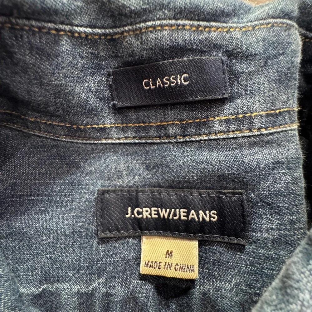 J Crew Shirt Mens M Blue Denim 100% Cotton Western Chambray Classic Fit Rodeo